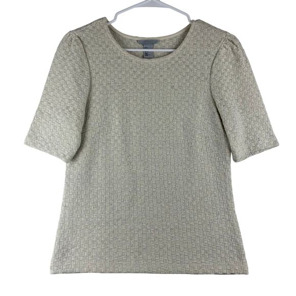 H&M Short Sleeve Weave Sweater Top Women's Small Ivory Mettalic Silver Tailored - Picture 1 of 12